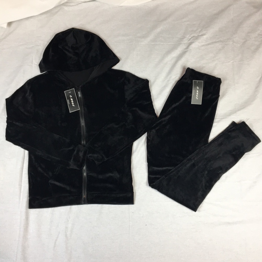 Velvet Hoodie Leggin Set Black